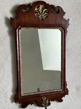 Rare George I Walnut Mirror with Brass Candler Holder